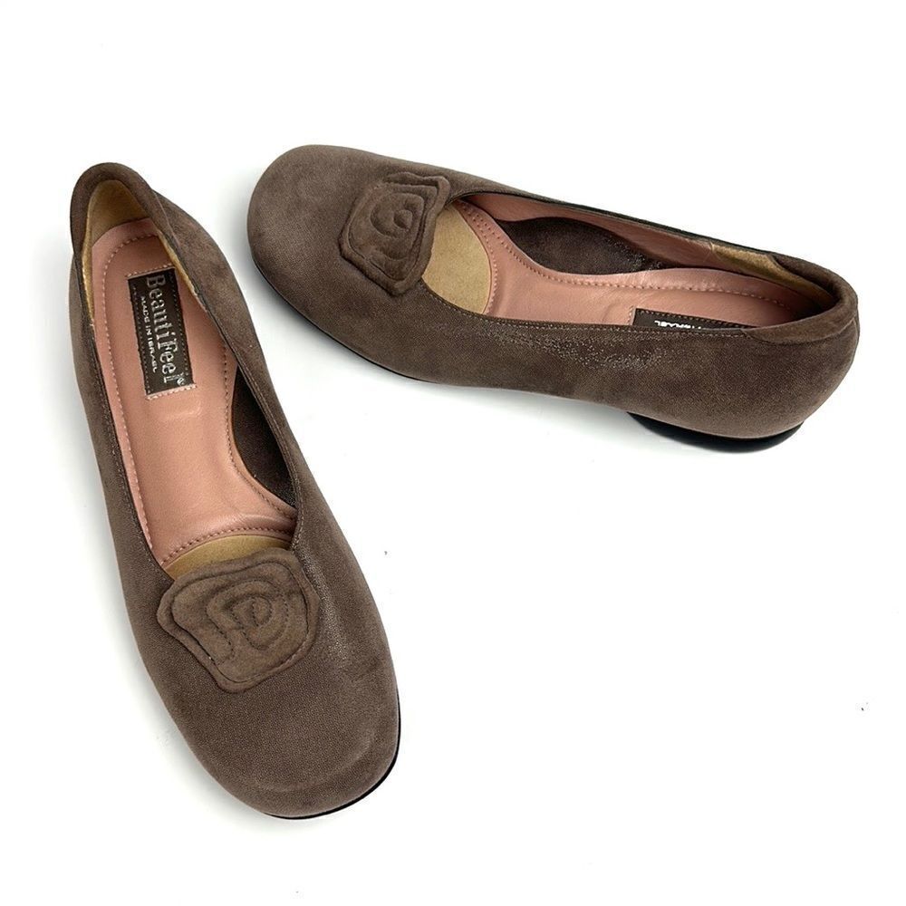 BeautiFeel Alexa Taupe Suede Leather Flats Shoes with Rosette Details 37 US 6,5 - Picture 2 of 15